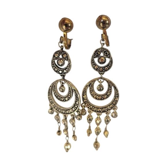 Vintage Dangle Bohemian Charm Clip On Earrings Gold - Picture 3 of 4